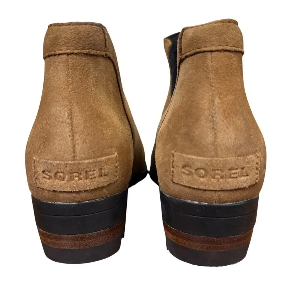 Sorel Lolla Cut Out Bootie Ankle Boots Beige Suede Leather Shoes Womens sz 7.5